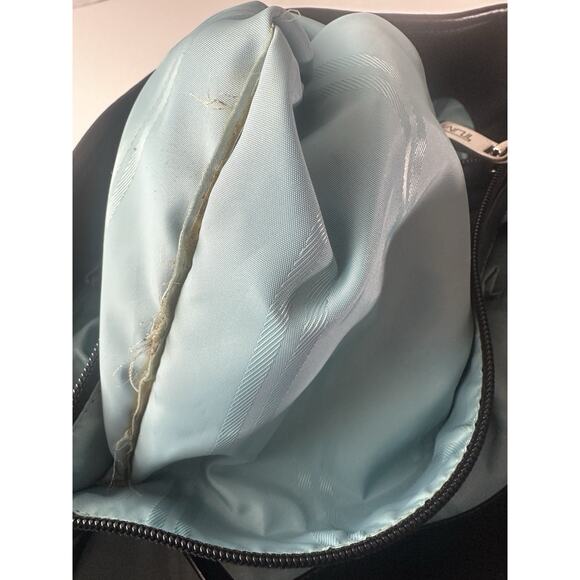 Tumi Leather Trim Nylon Tote Travel Shoulder Bag Black Open Top Zip Pocket - Picture 14 of 16